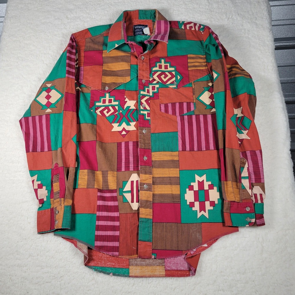 Vintage 90s Wrangler 'Brushpopper' Button up  Shirt X-Long Tails 16.5-35 Rodeo